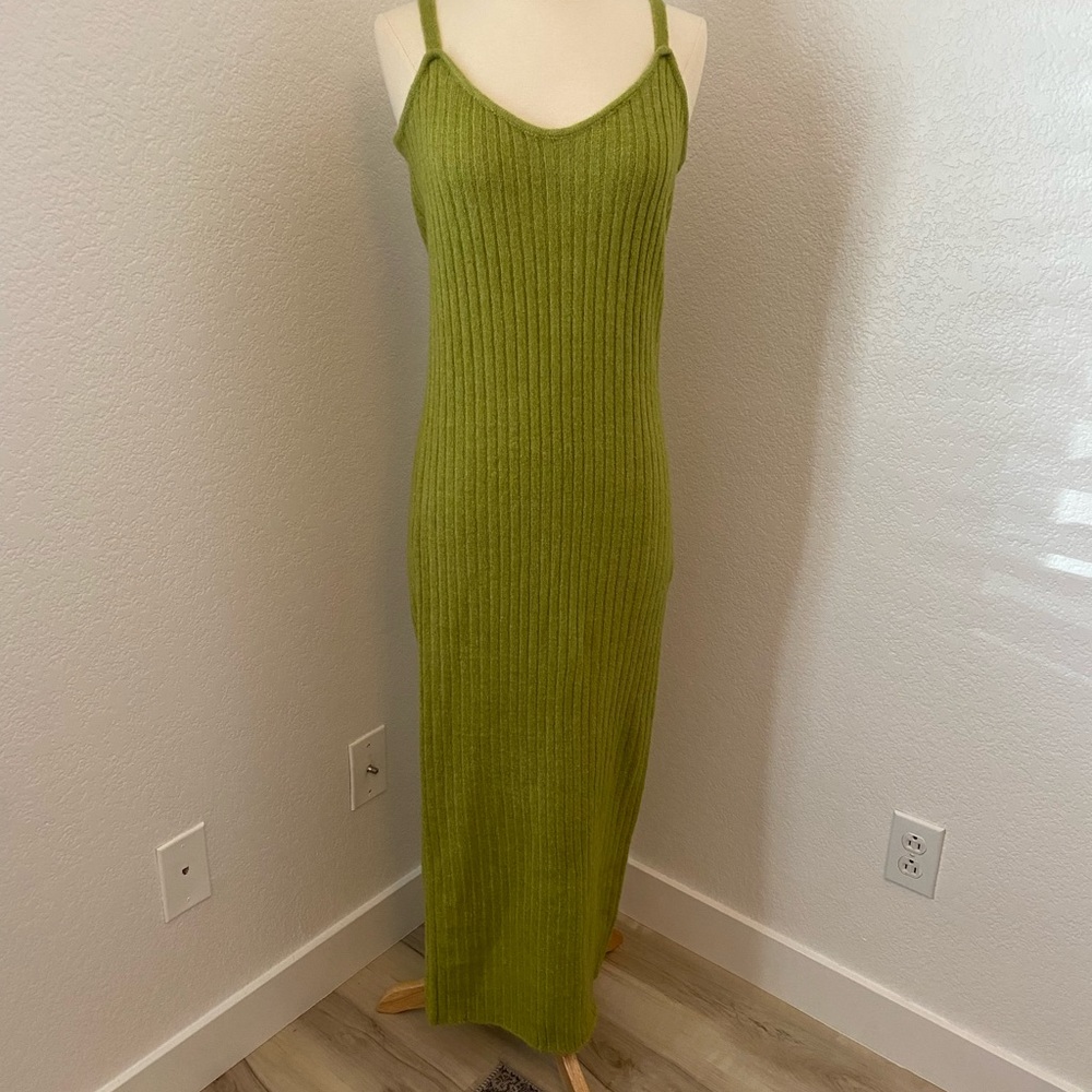 Green long body con dress